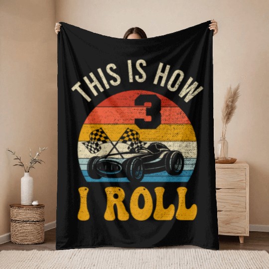 Kids 3 Year Old Birthday Boy Race Car 3rd Birthday Throw Blankets