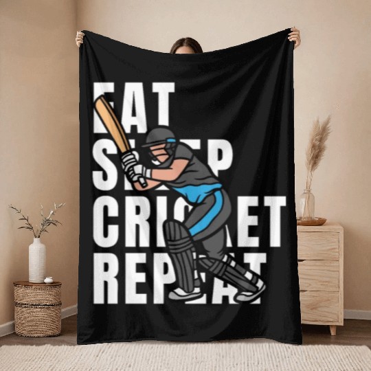 Eat Sleep Cricket Repeat Throw Blankets