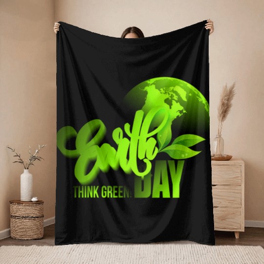 Earth day black bg Throw Blankets