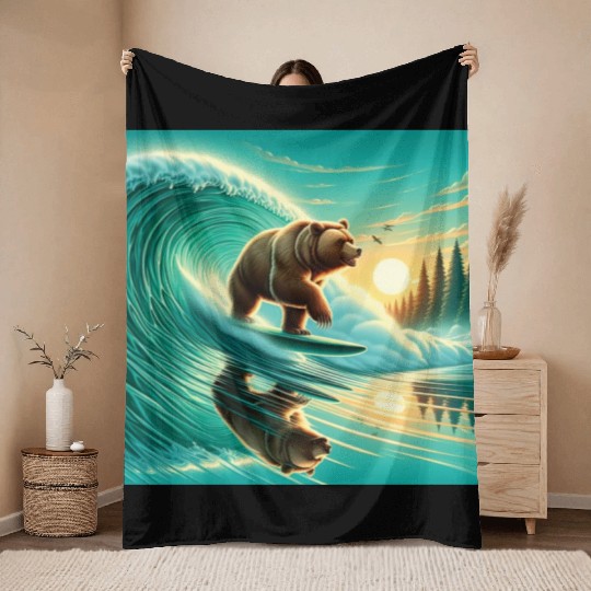 Grizzly bear windsurfing Throw Blankets