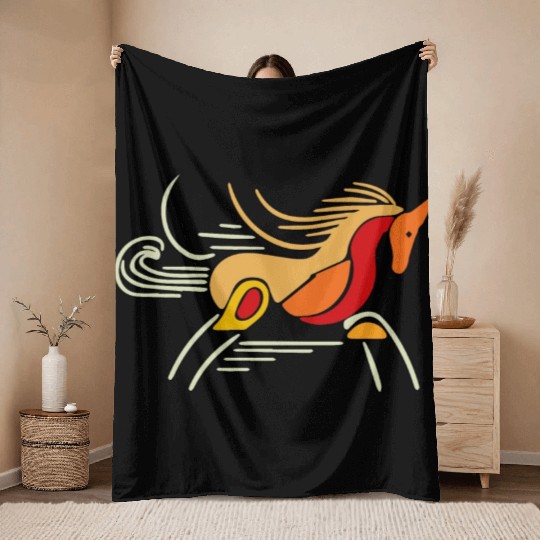 Abstract Equine Elegance: A Wild and Modern Horse Throw Blankets