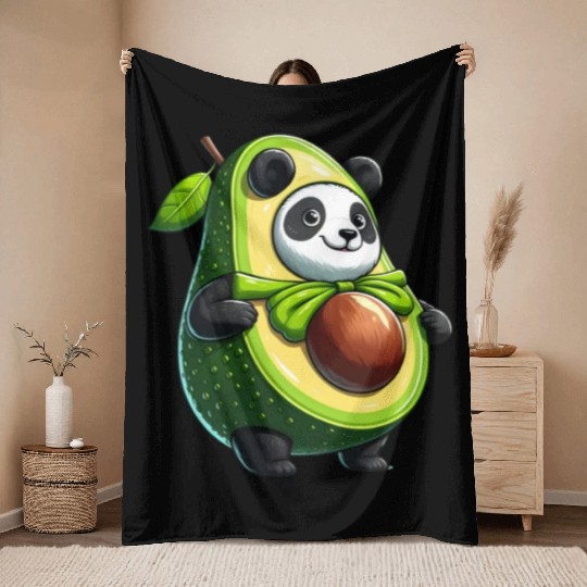 Avocado Panda: Peaceful Green Guardian Throw Blankets