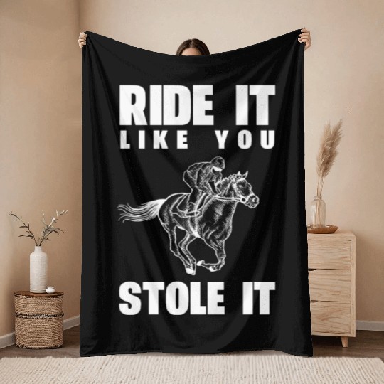 Funny Kentucky derby horse racing jockey Throw Blankets