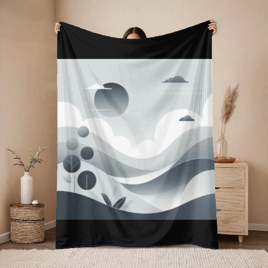 "Tranquil Monochrome Horizon" Throw Blankets