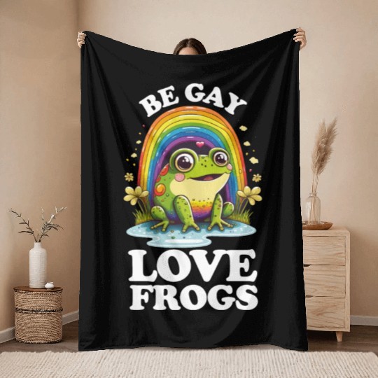 Be Gay Love Frogs Funny LGBTQ Pride Rainbow Retro Throw Blankets