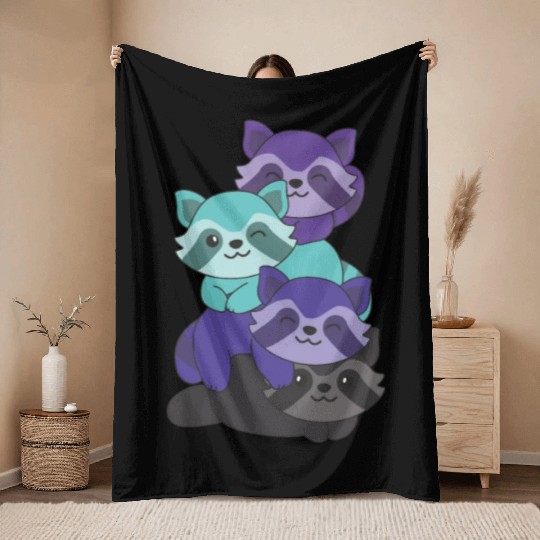 Alexigender Flag Pride Lgbtq Cute Raccoon Throw Blankets