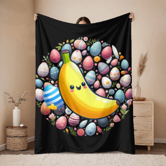 Banana Among Colorful Easter Eggs Throw Blankets