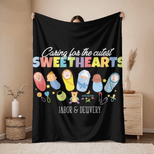 Caring For Cutest Sweethearts Postpartum Nurse Throw Blankets
