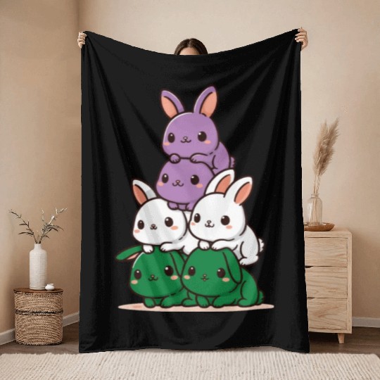 Bunnies Genderqueer Flag Pride Month Cute Bunny Throw Blankets