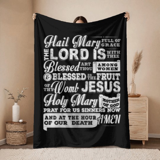 Hail Mary Holy Rosary Roman Catholic Design Throw Blankets