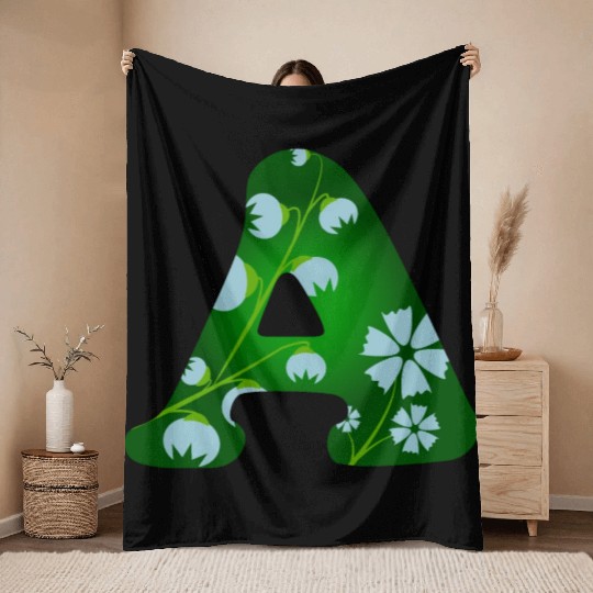 Monogram with capital letter A and bellflowers Throw Blankets