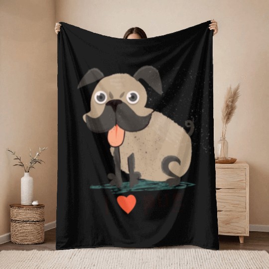 I Love Pug Throw Blankets