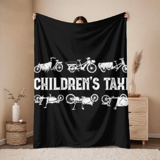 Childrens Taxi Cargo Bicycle Cargobike Throw Blankets