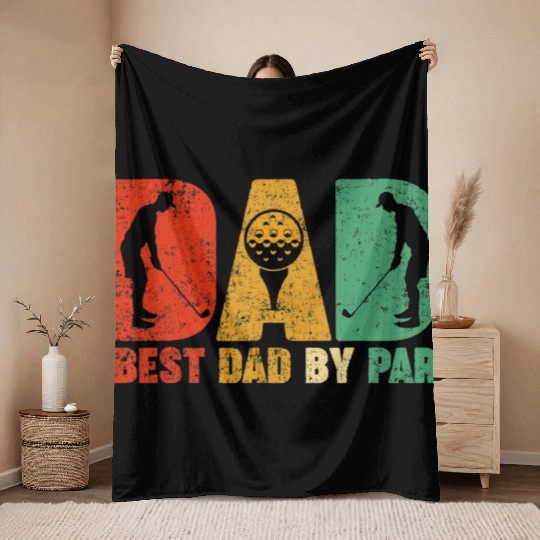 Retro Vintage Best Dad By Par Golf Dad Fathers Day Throw Blankets