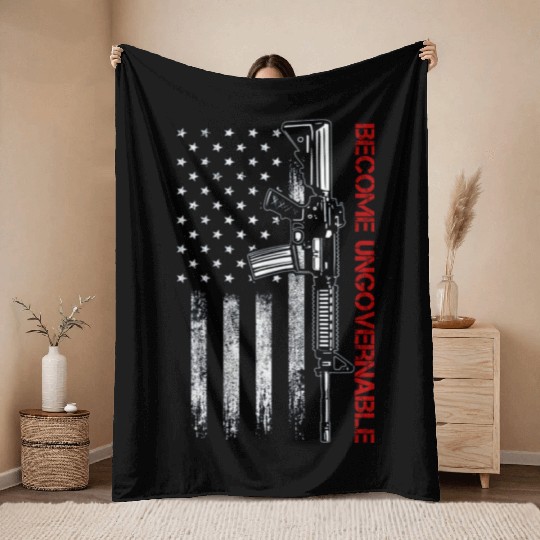 Become Ungovernable American USA Flag Throw Blankets