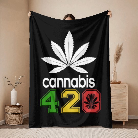Humorous 420 Authentic Herb Weed Marijuana Design Throw Blankets