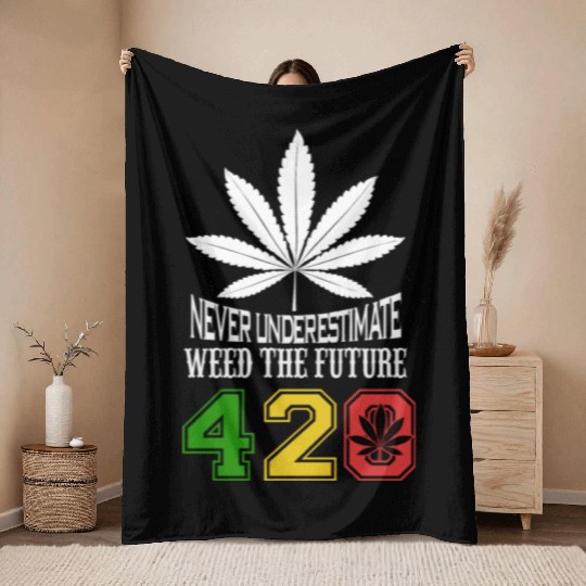 Chuckling 420 Future of Herb Weed Marijuana Design Throw Blankets