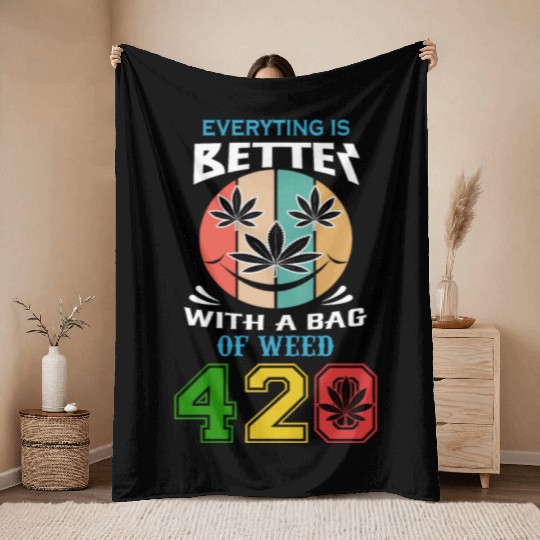 Comic 420 Better Herb Weed Marijuana Design Throw Blankets