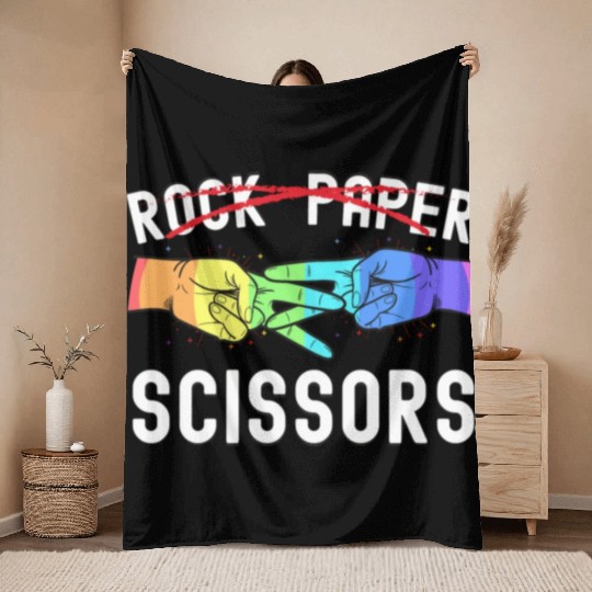 Lesbian Pride Rock Paper Scissors Funny LGBTQ Throw Blankets
