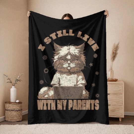 I Still live With My Parents, Cat, Vintage, Retro Throw Blankets