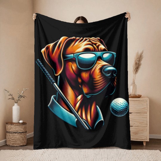 Rhodesian Ridgeback Golfer Golf Course Dog Owner Throw Blankets