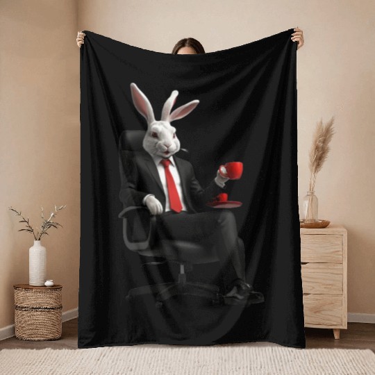 Rabbit In Suit Throw Blankets