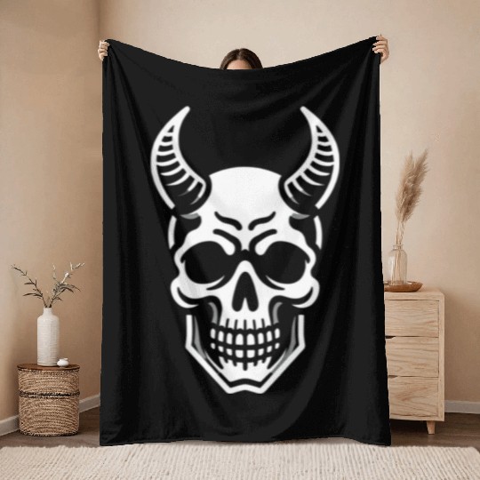 Ivory Ascendance: White Horned Skull Throw Blankets