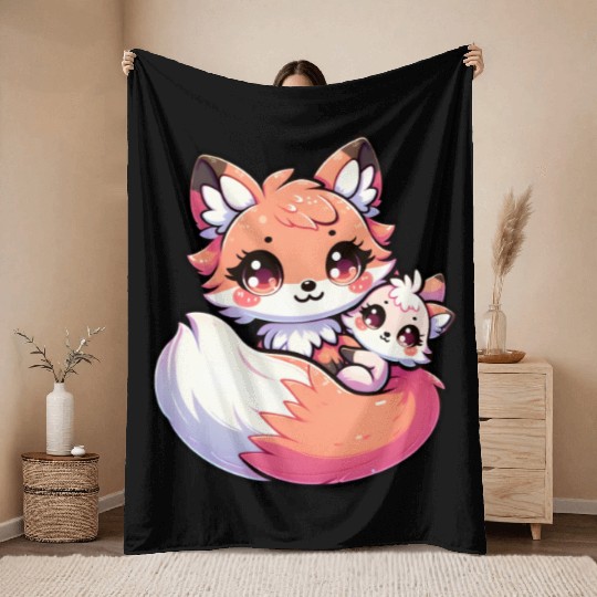 Proud Mother Fox With Her Fox Cub for Mother's Day Throw Blankets