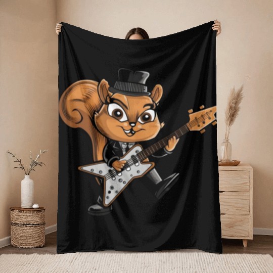 Cool Squirrel Guitarist Music Throw Blankets