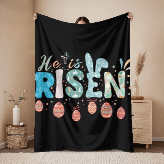 He Is Risen Easter Celebration Theme Throw Blankets