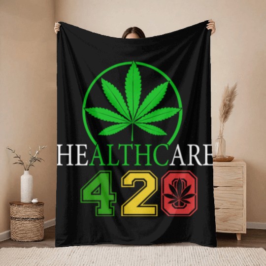 Silly 420 Healthy Herb Weed Marijuana Design Throw Blankets
