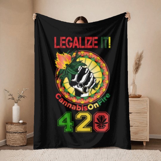 Comedic 420 Legal Herb Weed Marijuana Design Throw Blankets
