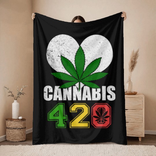 Sidesplitting 420 Love Herb Weed Marijuana Design Throw Blankets