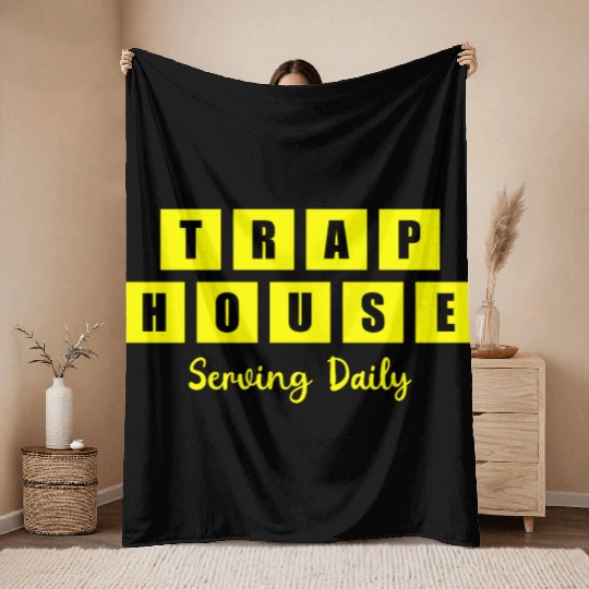 Trap House Serving Daily Black Waffle Throw Blankets