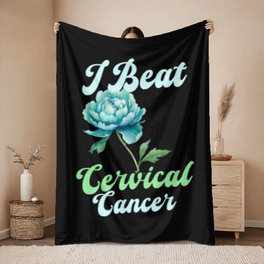 Cervical Cancer Awareness I Beat Cervical Cancer Throw Blankets