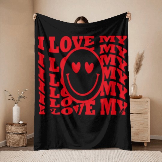 I Love my boyfriend Throw Blankets