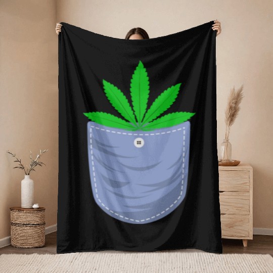 Jesting 420 Pocket Of Herb Weed Marijuana Design Throw Blankets