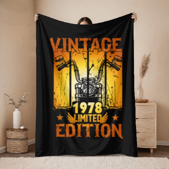 Vintage 1978 Limited Edition, Motorcycle Lover Throw Blankets
