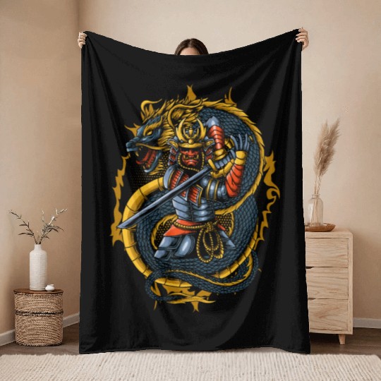 Japanese Samurai Warrior Throw Blankets