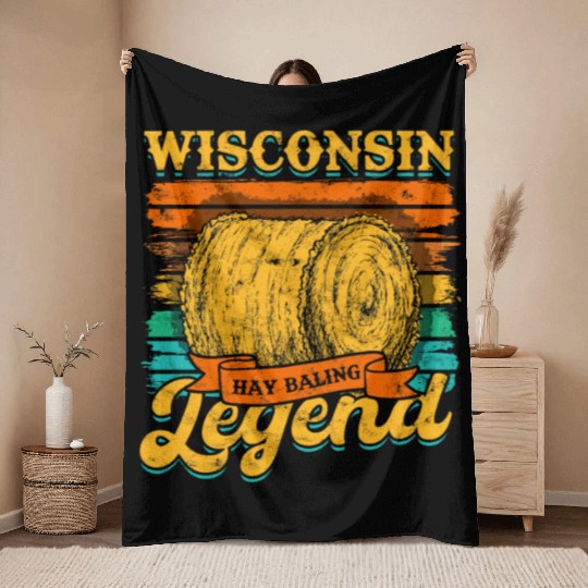 Hay Bale Farming Wisconsin Hay Baling Legend Throw Blankets