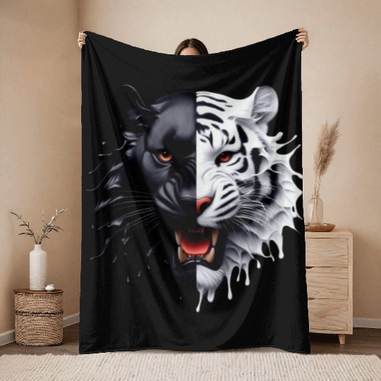 3D realistic black panther & Leopart Design Throw Blankets