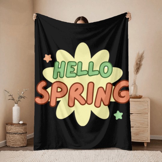 Funny retro hello spring time groovy flowers cute Throw Blankets