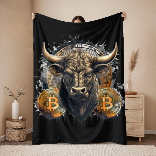 Crypto Bull Funny Blockchain Bitcoin Trader Throw Blankets
