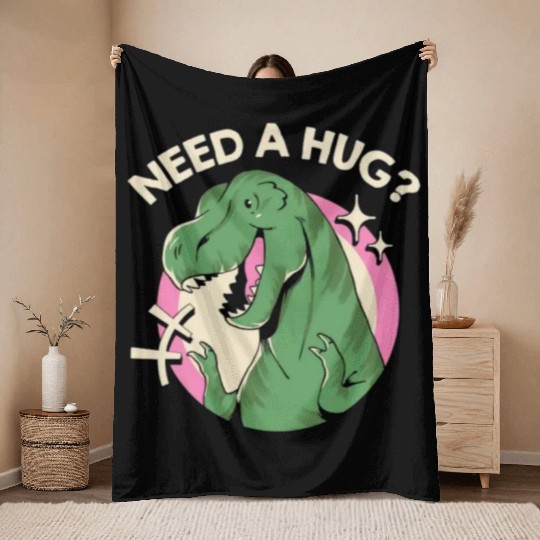Need a hug, funny hugging dinosaur Throw Blankets