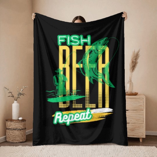 Fish, Beer, Repeat Throw Blankets