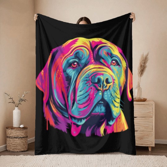Watercolor Colorful Neapolitan Mastiff Throw Blankets