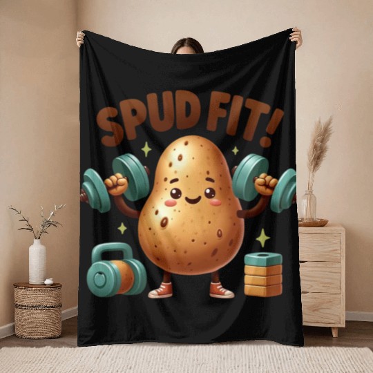 Spud Fit: Lifting Potato Gym Throw Blankets