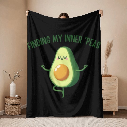 Avocado Yoga - Finding My Inner 'Peas' Design Throw Blankets