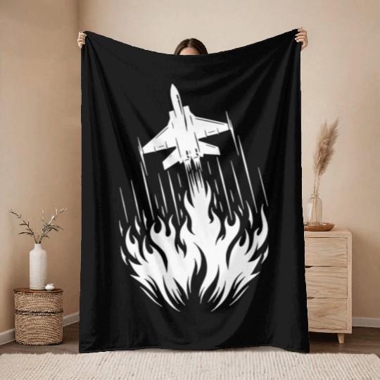 Fighter Jet Model Airplane Fire Flames Flight Throw Blankets