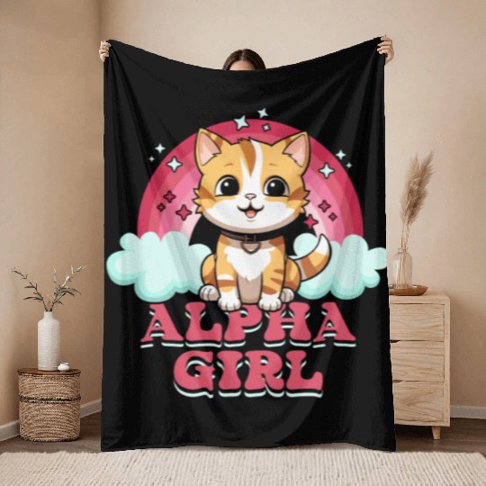 Alpha Girl Pink Rainbow Kitten Lover Pet Owner Throw Blankets